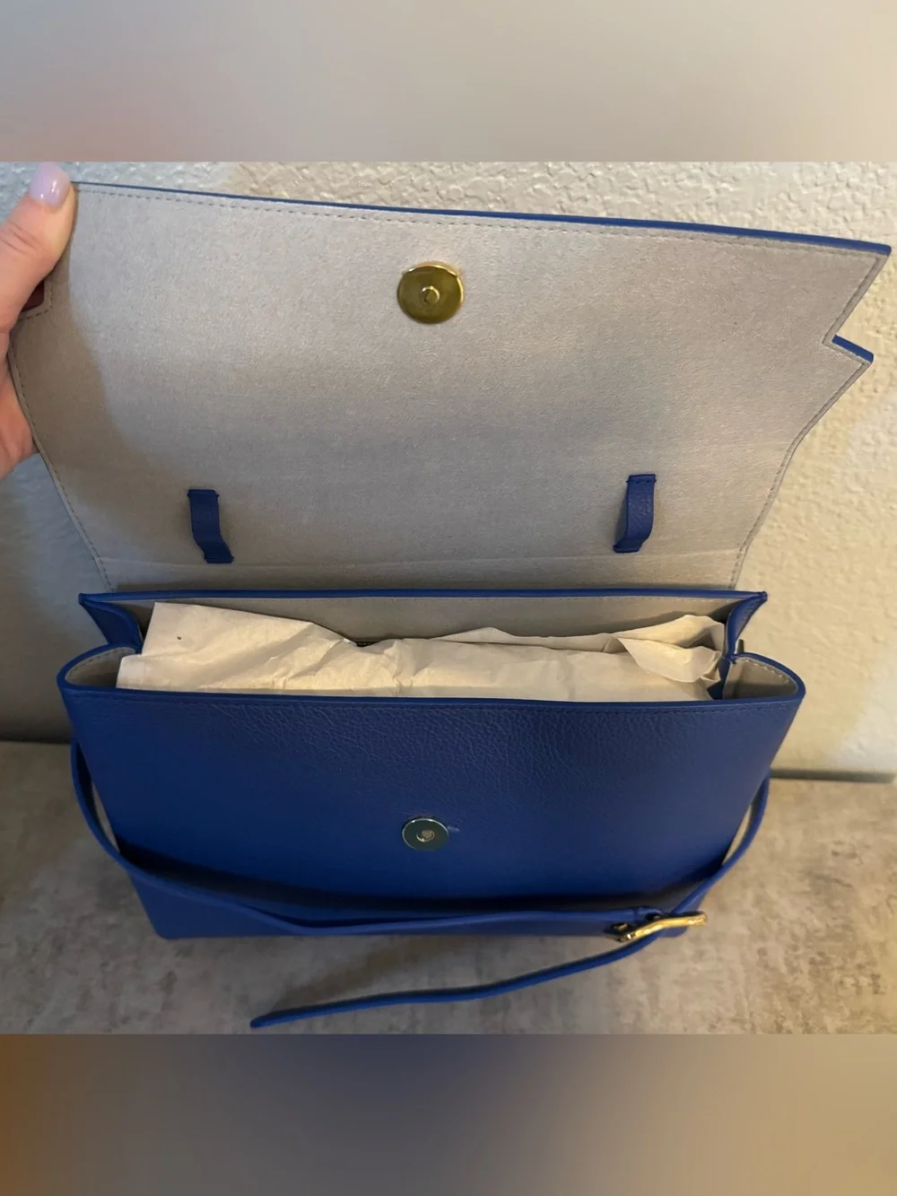 Senreve Azure Leather Satchel with Gold Buckle